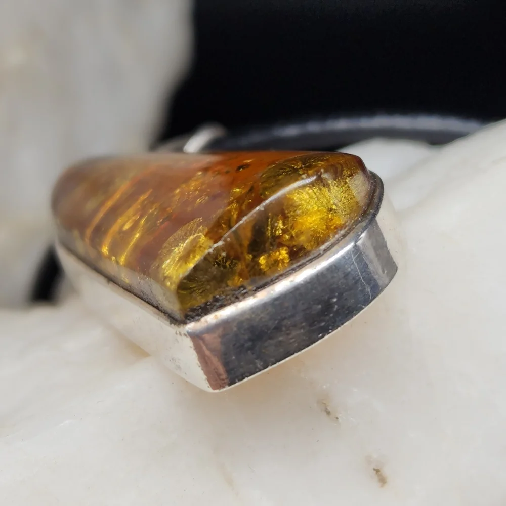 Amber Jewelry Sterling Silver 925 Natural AMBER Pendant Leather Necklace